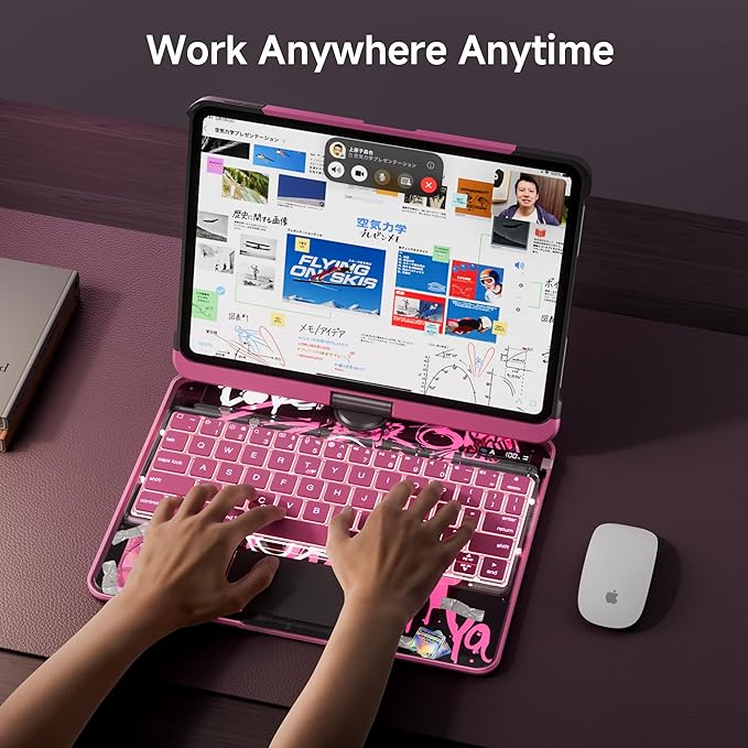Keyboard Case for 12.9 inch iPad Pro 6/5/4/3rd Gen & 13 inch iPad Air (2025 M3, 2024 M2) Wireless Keyboard with Trackpad 7 Color Backlit, Transparent Protective Cover with Pencil Holder (Pink)