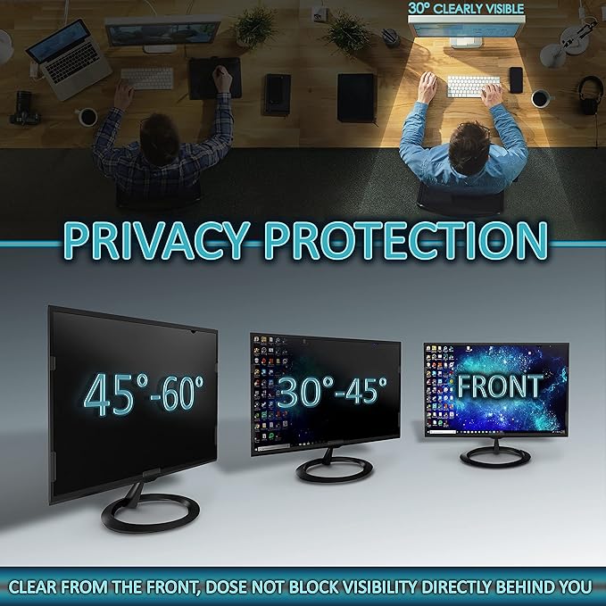 Premium Privacy Screen Filter for 22 Inches Desktop Computer Monitor. Screen Protector Size is 18.7 inch width x 11.7 inch height. Anti Glare and Anti Blue Light Protection