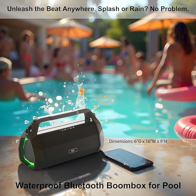 Portable Waterproof Speaker Bluetooth 5.3, Rugged 120W Loud Outdoor Boombox for Beach Pool Parties, Punchy Bass, TWS Stereo, 30 Hours Playtime, Ideal for Job Sites