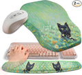 2-in-1 Ergonomic Set, Wave Keyboard Wrist Rest and Massage Slope Mouse Pad Wrist Support, Rebound Memory Foam for Relieve Carpal Tunnel Syndrome and Wrist Pain (Oil Painting Cats)
