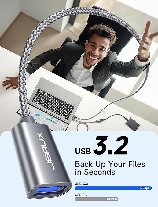JSAUX 2Pack 6.56FT + 6.56FT USB 3.0 Extension Cable, Type A Male to Female USB Extender Cord Nylon Braided Compatible with Webcam, Camera, Phone, USB hub, Mouse, Keyboard, Printer, Hard Drive - Grey