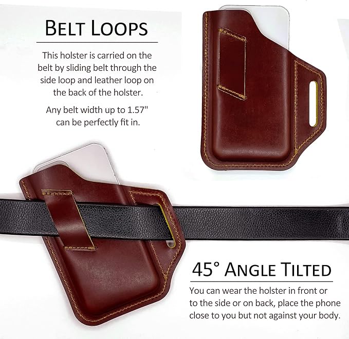 TobbinGear Leather Belt Phone Pouch, Leather Cell Phone Holster, Universal Phone Case with Belt Loops, for Men and Women Coffee