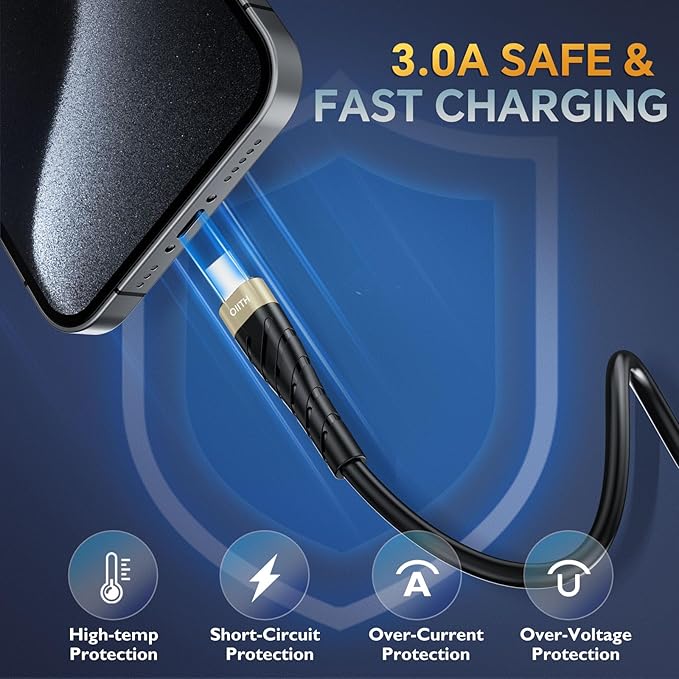 OIITH USB C Cable, 3FT 3Pack, Fast Charging, 3A, for iPhone 15/Plus/Pro/Pro Max, Samsung, Pad, Laptop, LG, Gold, 3.0ft Cable Length