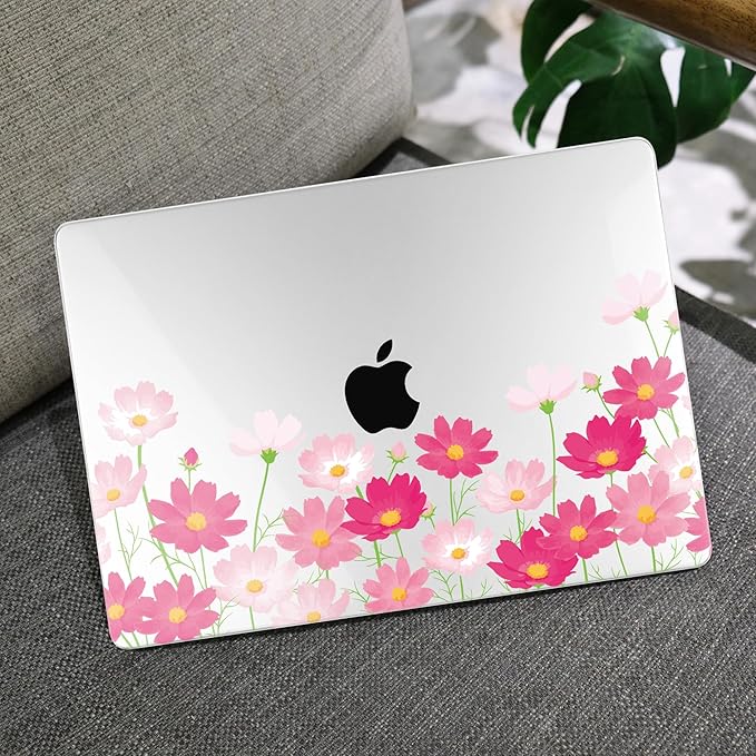 MEEgoodo for MacBook Air 13 inch Case 2021 2020 2019 2018 Released A2337 M1 A2179 A1932 with Touch ID, Plastic Hard Shell & Keyboard Cover Compatible with MacBook Air Case 13.3,Bright Pink Flowers