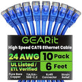 GEARit Cat 6 Ethernet Cable Pack - 10-Pack 6 ft Cat6 Ethernet Patch Cables | RJ45 Network Patch Cable, 10 Gbps Snagless Gold-Plated Connectors - Ethernet Cable Cat 6 for PC, TV, Router - Blue