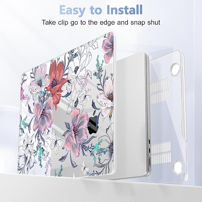 Case for MacBook Air 15 Inch 2025 2024 2023 Release M4 A3241 M3 A3114 M2 A2941, Hard Shell with Screen Protector & Keyboard Cover, Compatible with Touch ID, Floral C319