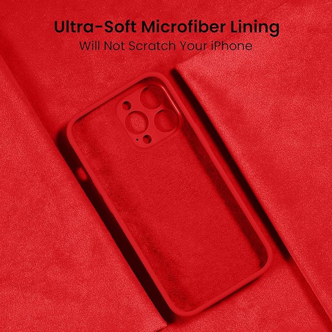 FireNova for iPhone 14 Pro Case, Silicone Upgraded [Camera Protection] Phone Case with [2 Screen Protectors], Soft Anti-Scratch Microfiber Lining Inside, 6.1 inch, Red