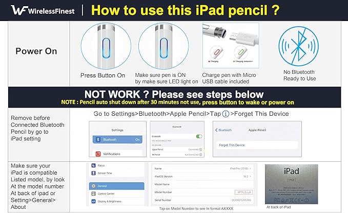 Black Stylus Pen Pencil 1st Gen Generation Replacement for Apple iPad Pro 1st 2nd iPad 1st 2nd 3rd 4th 5th iPad mini 1 2 3 4 iPad Air 1st 2nd iOS Android Capacitive Tablet Touch Screen+Free Holder