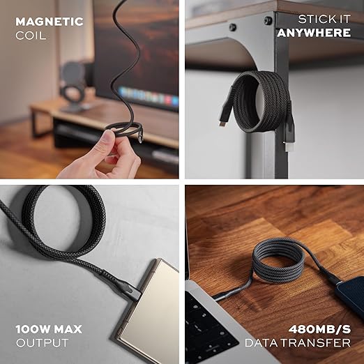 Statik MagStack Pro USB C to USB C Cable, Clutter-Free Magnetic Type C Charger Fast Charging Cord, Magnetic Charging Cable, Compatible with 16 Pro Max, 15, Galaxy S21 S20 Ultra, 100W 6FT/2M