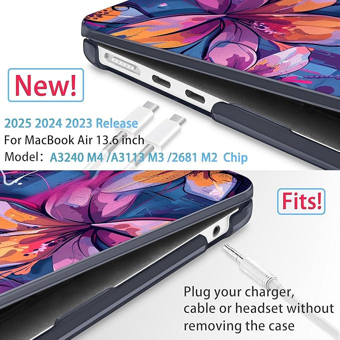 Mektron for 2025 M4 MacBook Air 13.6 Inch A3240 Case Fits 2023 A2681 M2 2024 A3113 M3 Chip with Liquid Retina Display Touch ID, Printed Plastic Hard Shell Cover for MacBook Air 13.6", Graffiti Flower