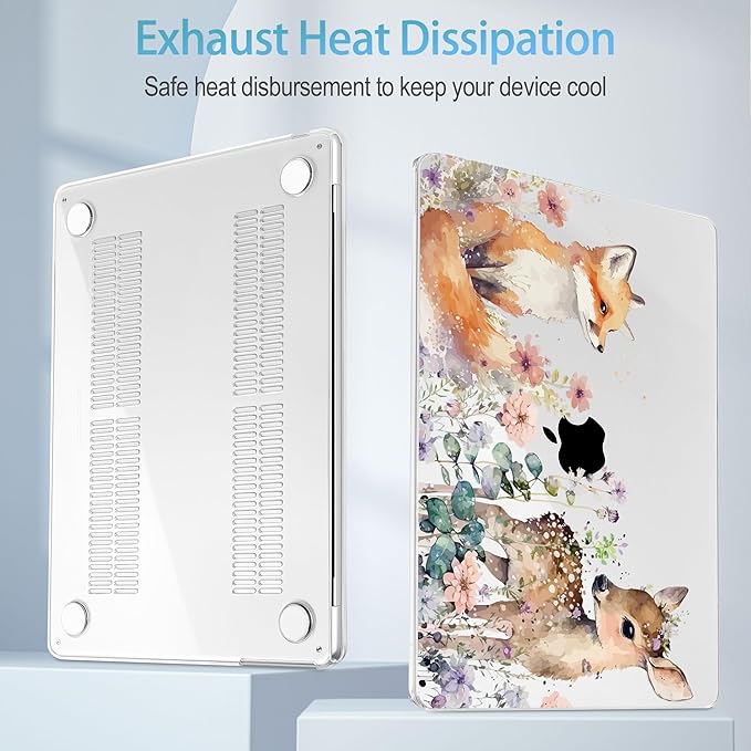 Mektron for 2025 M4 MacBook Air 13.6 Inch A3240 Case Fits 2023 A2681 M2 2024 A3113 M3 Chip with Liquid Retina Display Touch ID, Printed Plastic Hard Shell Cover for MacBook Air 13.6", Fox and Deer
