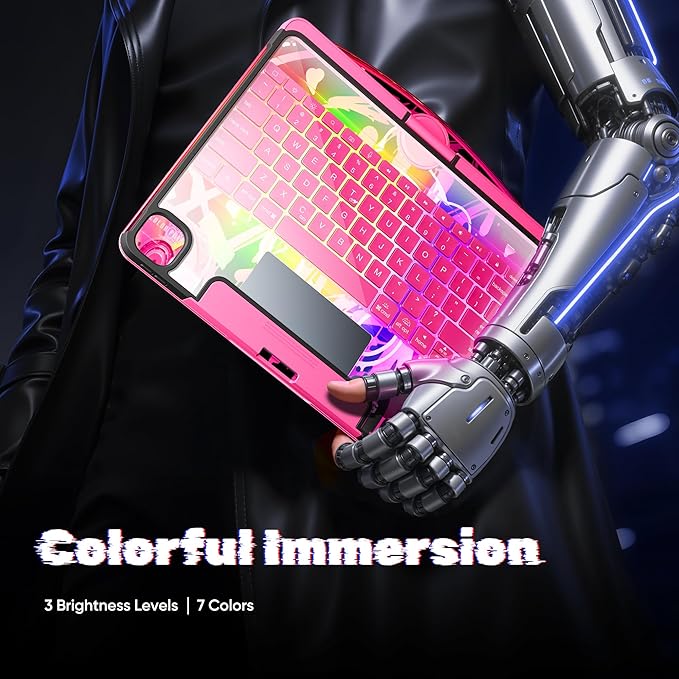 KITONE Transparent Case with Wireless Keyboard only for 2024 iPad Pro 13-in.(M4), 7 Colors Backlight, Trackpad, 360°Rotating Stand for iPad Pro 13, Tech Style