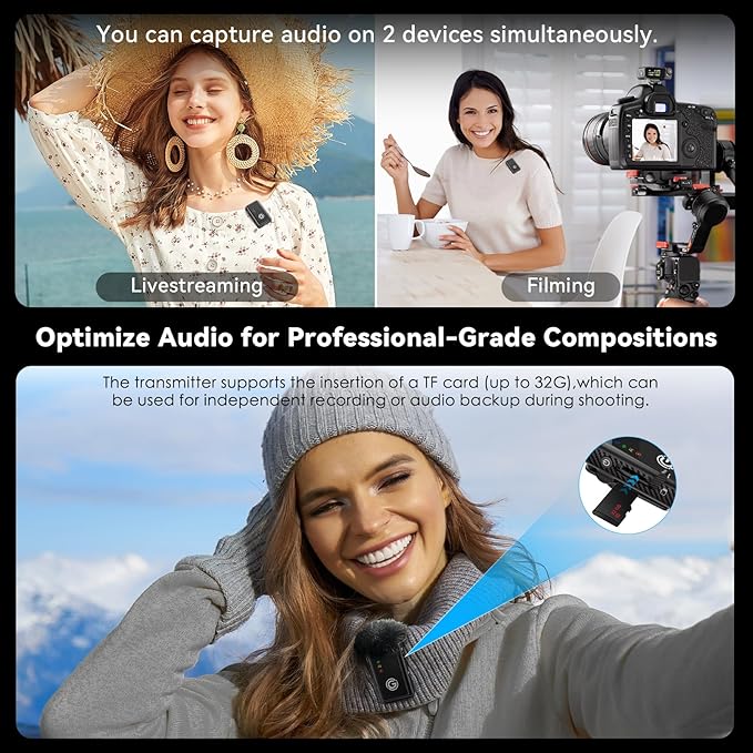 Wireless Microphone, AI Noise Cancelling with 56H Battery, 656ft Range & Wind Muff for iPhone/Android/Camera, Magnetic Clip-On for Streaming/Vlog/Interview