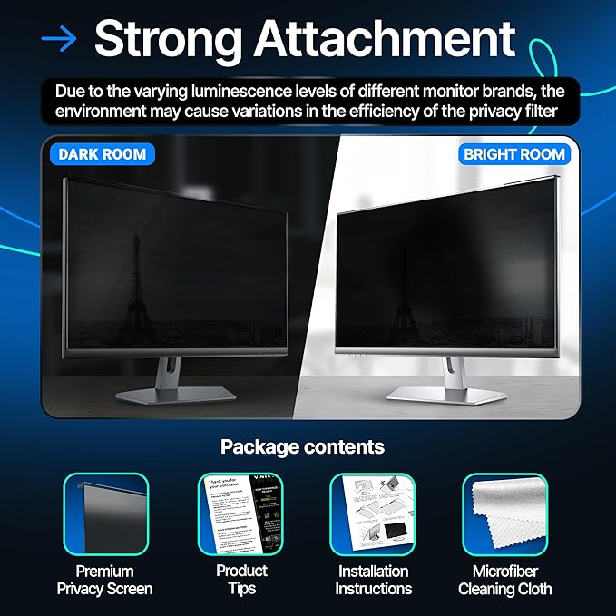 Universal Acrylic 26, 27 Inch Computer Privacy Screen Filter for Widescreen Computer Monitors - 24.1" x 15.1" (612 x 384 mm) - Monitor Frame Hanging Type