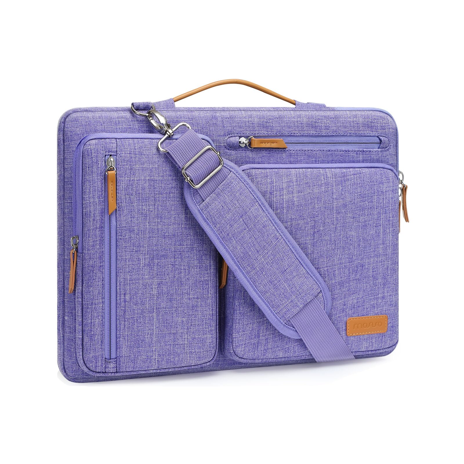 MOSISO 360 Protective Laptop Shoulder Bag,13-13.3 inch Computer Bag Compatible with MacBook Pro 14, HP, Dell, Lenovo, Asus Notebook,Side Open Messenger Bag with 4 Zipper Pockets&Handle, Purple