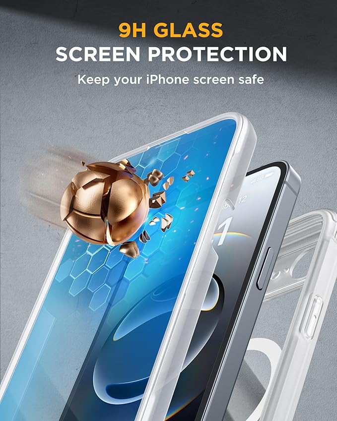 Miracase Magnetic for iPhone 16e Case Full-Body Phone with Built-in Glass Screen Protector, [Compatible with MagSafe] Military Drop Proof 16E Cover Bumper 6.1 inch, Matte Clear