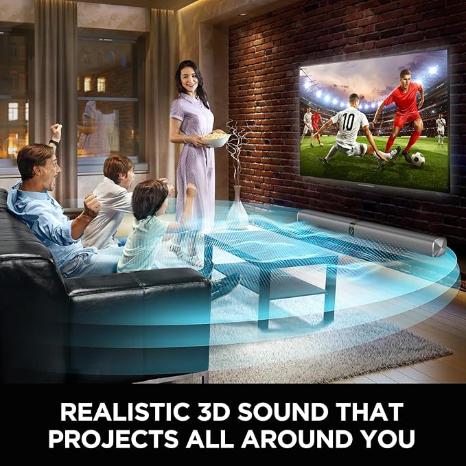 Sound Bar, 80W Soundbar with Bluetooth/ARC/Opt/AUX Connect, with Volume Boost, 3 Equalizer Modes, 2 in 1 Detachable Soundbar for TV/PC/Gaming/Projectors