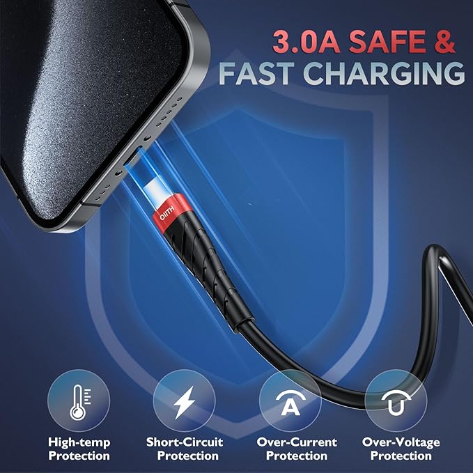 OIITH USB C Cable, USB A to USB C 3A Fast Charging (10FT 3Pack) Phone USB Type-C Charge Cable Android Charge Cord USB C Charger Cable for iPhone 15 Plus/Pro/Pro Max/Samsung/Pad/Laptop/LG/-Red