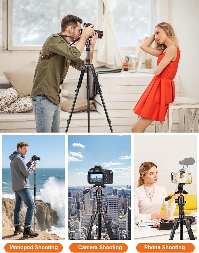 Tripod for Camera, 83" Camera Tripods & Monopods with Metal Handle, Professional Aluminum Tripods, Heavy Duty Tripod for DSLR Camera Lasers Spotting Scope Binoculars Telescope, Payload 35Lb