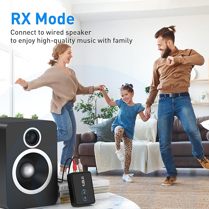 1Mii RCA Bluetooth 5.3 Adapter for TV, 3.5mm AUX Bluetooth Transmitter Receiver for 2 AirPods or Headphones, Home Stereo, Speakers, Projector, Treadmills, PC, with Volume Control, aptX Low Latency
