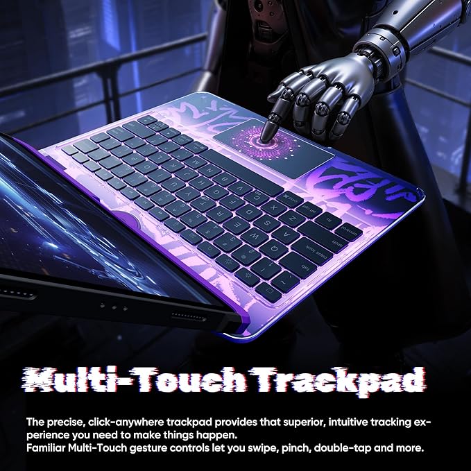 KITONE Transparent Case with Wireless Keyboard for iPad Air 13-in.(M3/M2, 2025/2024), 7 Colors Backlight, Trackpad, 360°Rotating Stand for iPad Pro 12.9-in (6/5/4/3 Gen), Tech Style