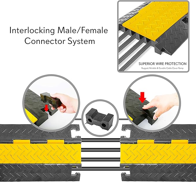 Pyle Hose & Cable Protection Ramp - Extra Heavy Duty Four Channel Extra Large Opening for Water Hose Car Truck Pedestrian Ramp Supports 55000 Lbs, Flip-Open Cover, 31.5” x 23.2” x 3.14” PCBLCO108