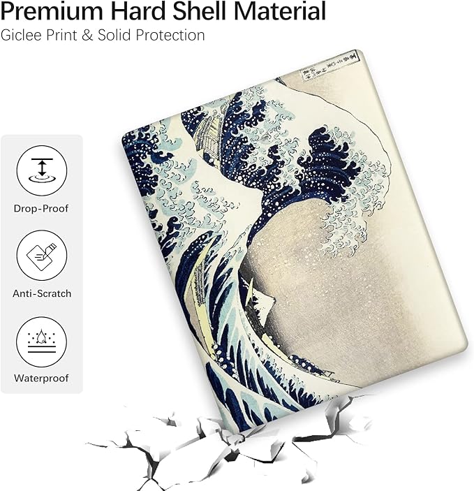 Compatible with MacBook Pro 13 inch Art Case Skin, 2022, 2021, 2020-2016 Release A1706/A1989/A2159 Pattern Gray Hard Shell with Keyboard Cover & Screen Protector (The Great Wave by Hokusai)