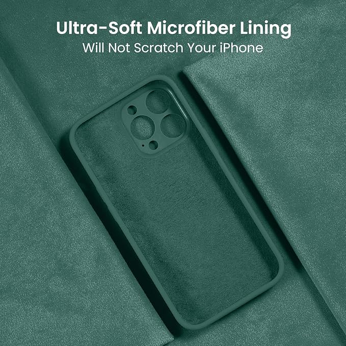 FireNova Designed for iPhone 15 Pro Case, Silicone Upgraded [Camera Protection] Phone Case with [2 Screen Protectors], Soft Anti-Scratch Microfiber Lining Inside, 6.1 inch, Midnight Green
