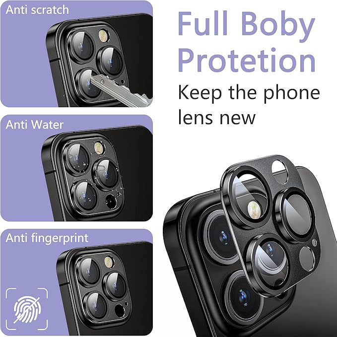 2 Pack Camera Lens Protector for iPhone 15 Pro/iPhone 15 Pro Max,[Not Easy to Breakn ] AR Tempered Glass Strong Adsorption Metal Camera Cover Screen-Black