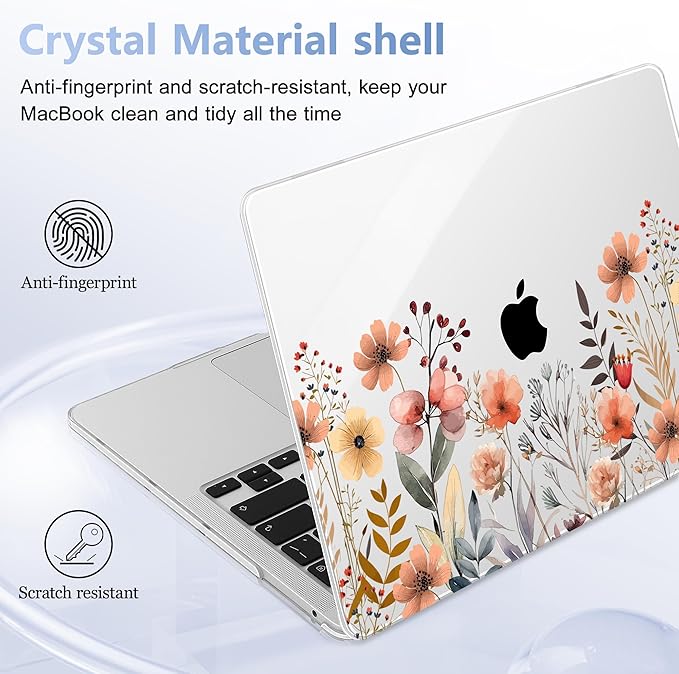 Case for MacBook Pro 13 inch with/Without Touch Bar (2016-2022, M2 A2338 M1 A2289 A2251 A2159 A1989 A1706 A1708), Hard Shell + Keyboard Cover + Dust Plug, Watercolor Flowers