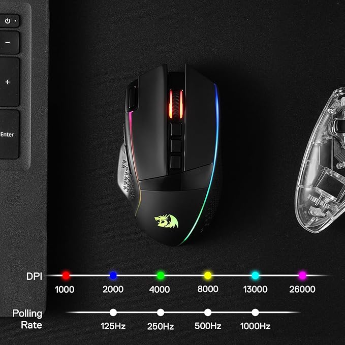 Redragon M991 Wireless Gaming Mouse, 26000 DPI 3-Mode Gamer Mice w/Rapid Fire Key, 9 Macro Buttons, Powerful Capacity and RGB Backlight for PC/Mac/Laptop, Black