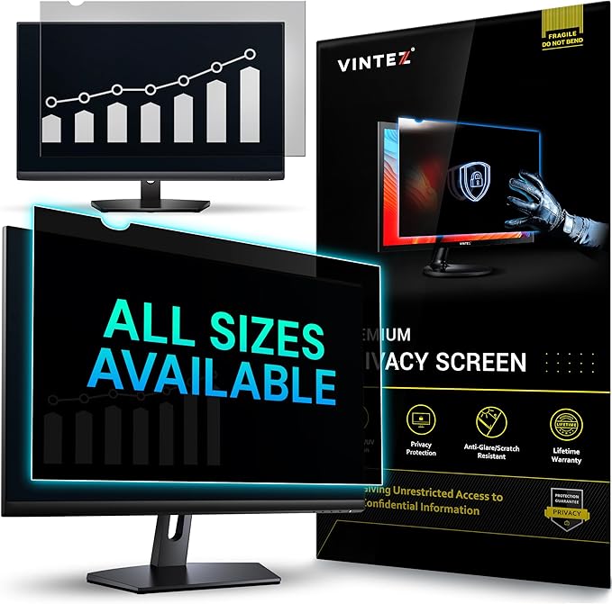 VINTEZ 24 Inch 16:10 Privacy Screen for Computer Monitor and Laptop - Anti Glare Protector Film Blue Light Filter Eye Protection - Computer Screen Privacy Shield, [1 Pack]