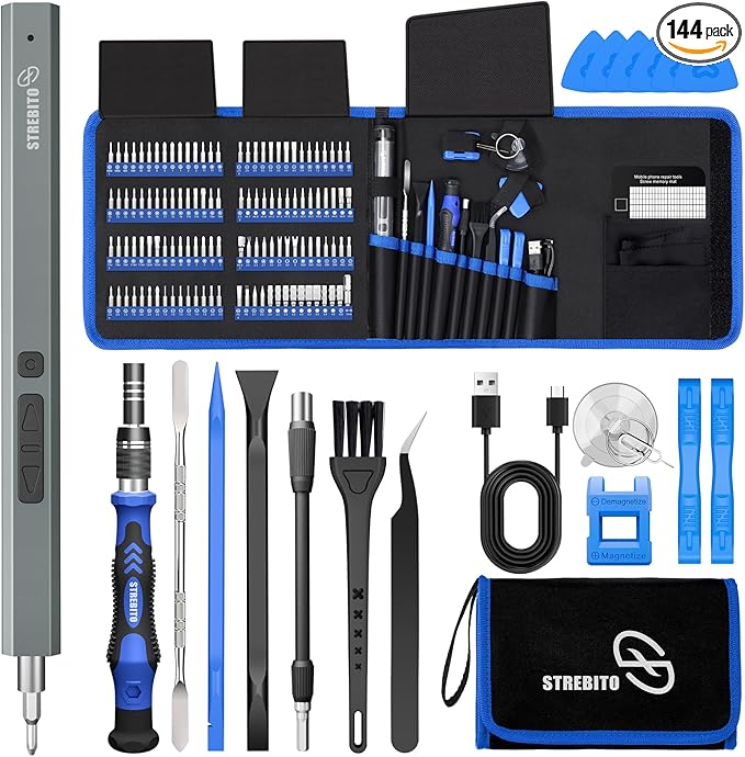 STREBITO Electric Screwdriver, 144-in-1 Precision Screwdriver Set, 120 Magnetic Bits, Organized Storage and Portability, Small Tool Kit for Electronics, PC, Computer and Laptop, Gifts for Men