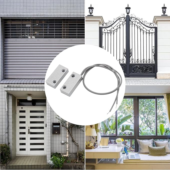 Magnetic Reed Switch Wired Surface Mount Normally Open NO Contact Sensor Alarm Magnetic Door Switch with 2 Wires, Zinc Alloy Sliver, MC-52