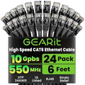 GEARit Cat 6 Ethernet Cable Pack - 24-Pack 6 ft Cat6 Ethernet Patch Cables | RJ45 Network Patch Cable, 10 Gbps Snagless Gold-Plated Connectors - Ethernet Cable Cat 6 for PC, TV, Router - Black