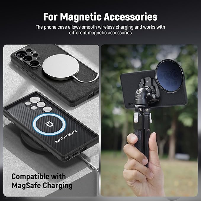 NEEWER S25 Ultra Case, Protective Faux Leather Phone Case with 17mm Lens Mounts & 67mm Filter Adapter for Video Recording, Compatible with Samsung Galaxy S25 Ultra MagSafe Charging, PA092 Black