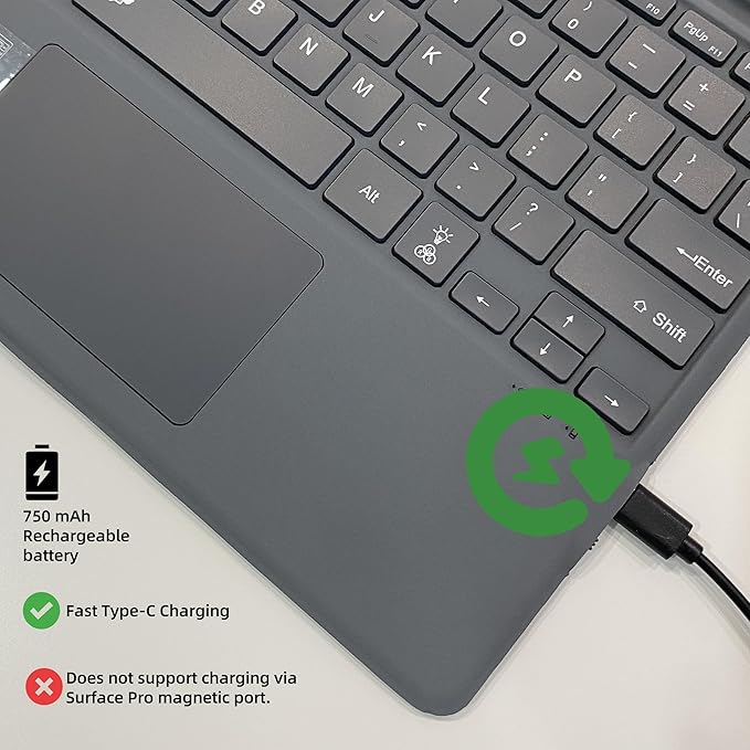 Keyboard for Microsoft Surface Pro Copilot+ (11th Edition) / Pro 11 / Pro 10 / Pro 9 / Pro 8 / Pro X, 13 inch, Detachable Type Cover with Touchpad, 7-Color Backlit & Pen Holder(Grey)