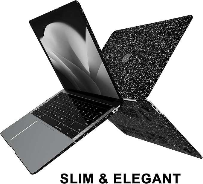 Compatible with MacBook Air 13 inch Case 2021 2020 2019 2018 A2337 M1 A2179 A1932 Touch ID, Glitter Smooth Leather Hard Shell + Keyboard Cover for MacBook Air 13.3 inch Case, Shining Black