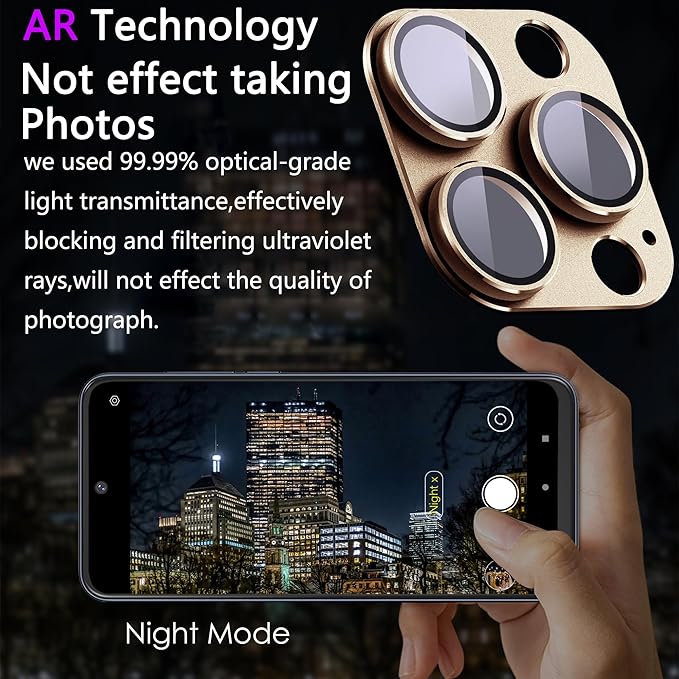 2 Pack Camera Lens Protector for iPhone 16 Pro/iPhone 16 Pro Max,[Not Easy to Breakn ] AR Tempered Glass Strong Adsorption Metal Camera Cover Screen-Desert Gold