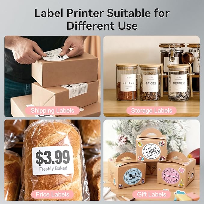 Bluetooth Thermal Shipping Label Printer, Wireless 4x6 Shipping Label Printer for Packages, High-Speed Thermal Printer Compatible with Android, iOS & Windows for Amazon, Ebay, Shopify, USPS