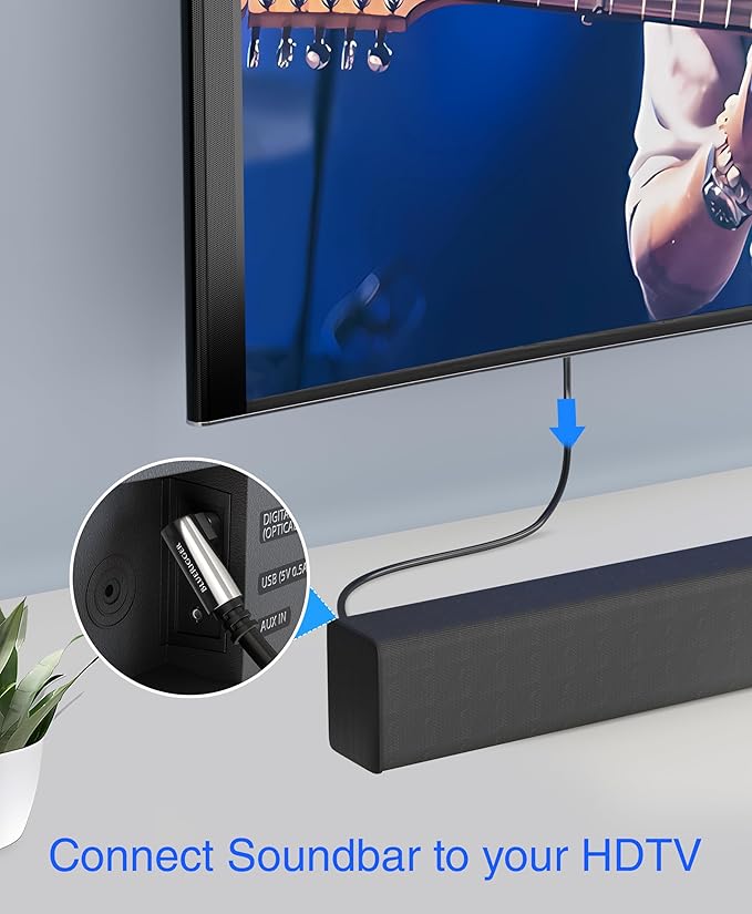 BlueRigger Optical Audio Toslink Cable - 6FT (90 Degrees Optical Cable for Soundbar, 360 Degree Rotatable Right Angle, S/PDIF Digital Toslink) - Fiber Optic Compatible with HDTV, Game Console, DVR