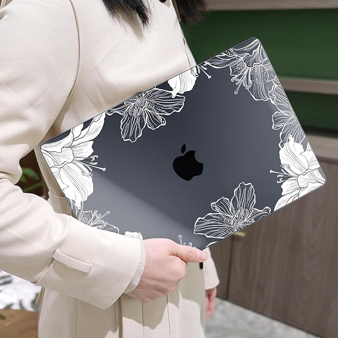 MEEgoodo for MacBook Air 13.3 inch Case 2021 2020 2019 2018 A2337 M1 A2179 A1932, Laptop Shell for MacBook Air M1 with Keyboard Webcam Cover & Trackpad Film & Type C Adapter,Lily Floral