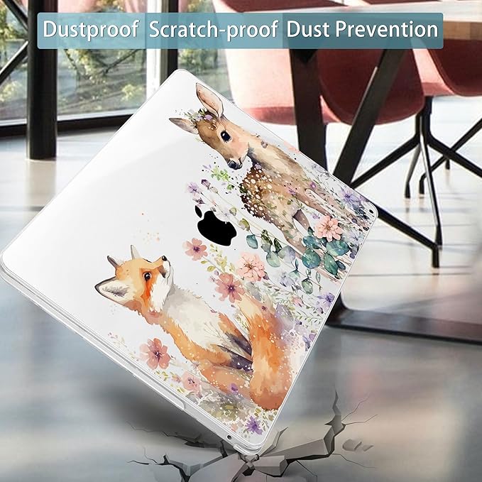 Mektron for MacBook Air 13 Case A1466/A1369 (2010-2017 Release), Snap-on Plastic Hard Shell Cover for MacBook Air 13.3 inch with Keyboard Cover, Fox and Deer