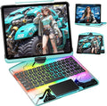 KITONE for iPad Air 11 Inch (M3/M2,2025/2024) Transperant Case with Wireless Keyboard, 7 Color Backlight, Trackpad, 360°Rotating Stand for 10.9" iPad Air 5th/4th, 11" iPad Pro 4/3/2/1 Case, Cyberpunk