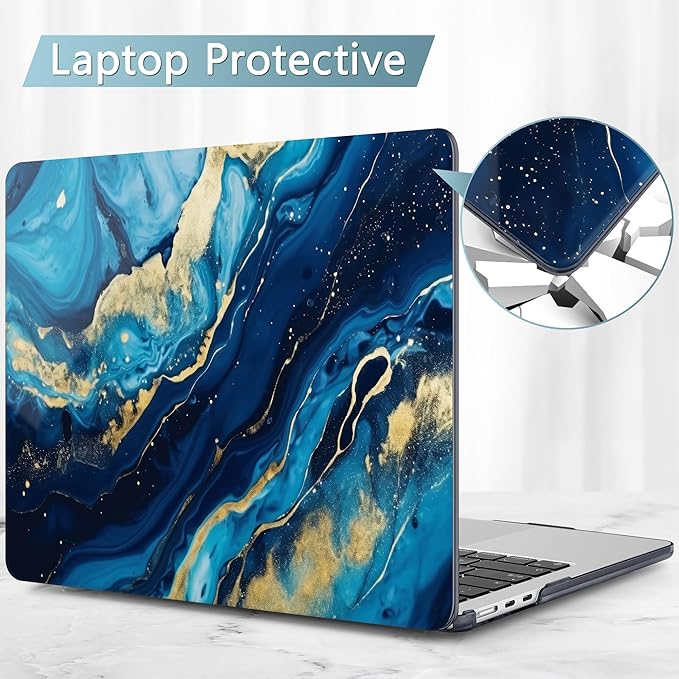 May Chen for MacBook Air 13.6 Inch Case 2025/2024/2023/2022 Release (Model A2681 A3113 A3240, M2 M3 M4 Chip) – Hard Shell Laptop Cover with Keyboard Cover & Screen Protector，Blue Marble Texture