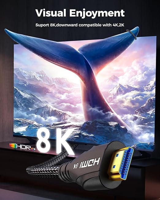 8K Short HDMI Cable 3.3FT - Certified Ultra High Speed HDMI Cable,48Gbps,8K 60hz,4K 120hz,Braided,eARC - Compatible for HDTV,PS5,PS4,Blu-ray