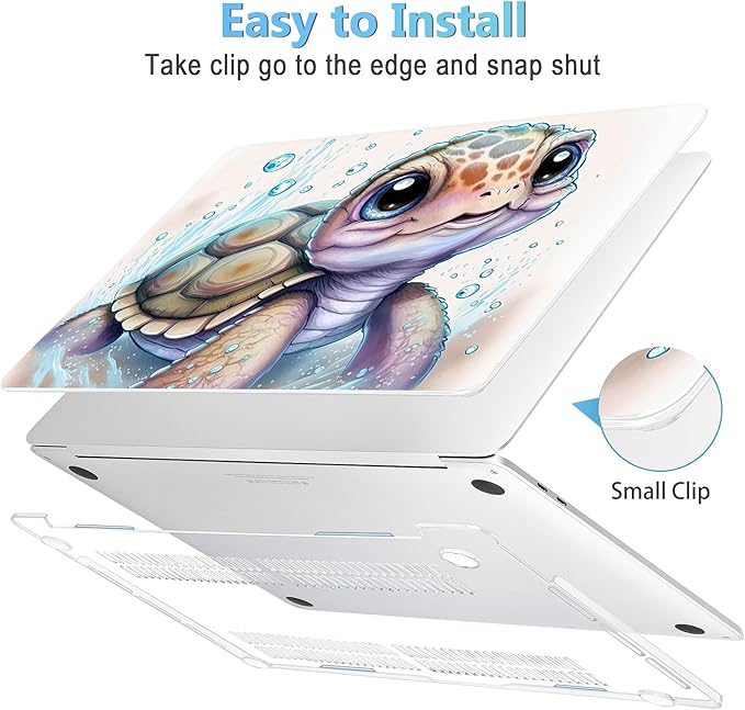 Mektron for MacBook Pro 13-inch Case 2022 2021 2020 Release A2338 M2 M1 A2289 A2251, Printed Plastic Hard Shell Cover for New MacBook Pro 13.3-inch Touch Bar Fits Touch ID，Cute Turtle