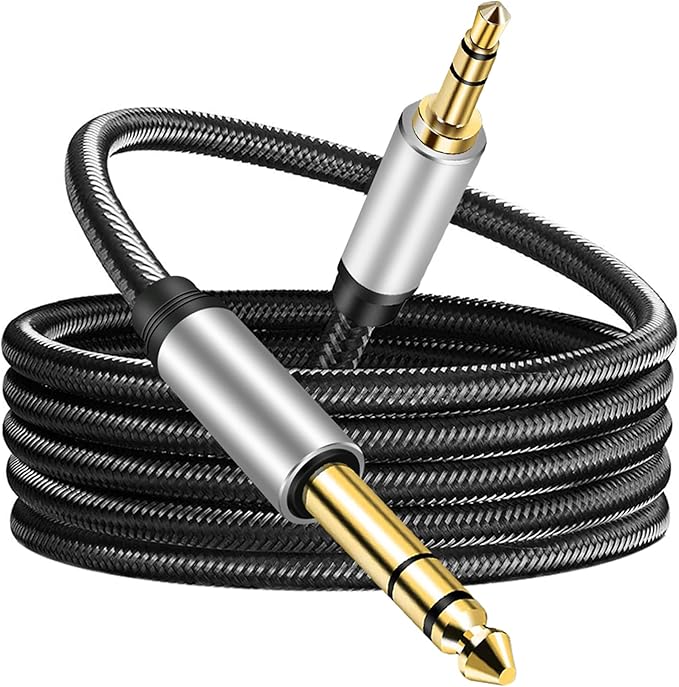 3.5 mm to 6.35 mm Audio Cable 12Ft, Gold-Plated Terminal Silver Color Zinc Alloy Housing 3.5mm 1/8" Male TRS to 6.35mm 1/4" Male TRS Nylon Braided Stereo Audio Cable for Cellphone, Amplifiers(12Ft/4M)