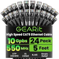 GEARit Cat 6 Ethernet Cable Pack - 24-Pack 5 ft Cat6 Ethernet Patch Cables | RJ45 Network Patch Cable, 10 Gbps Snagless Gold-Plated Connectors - Ethernet Cable Cat 6 for PC, TV, Router - Black