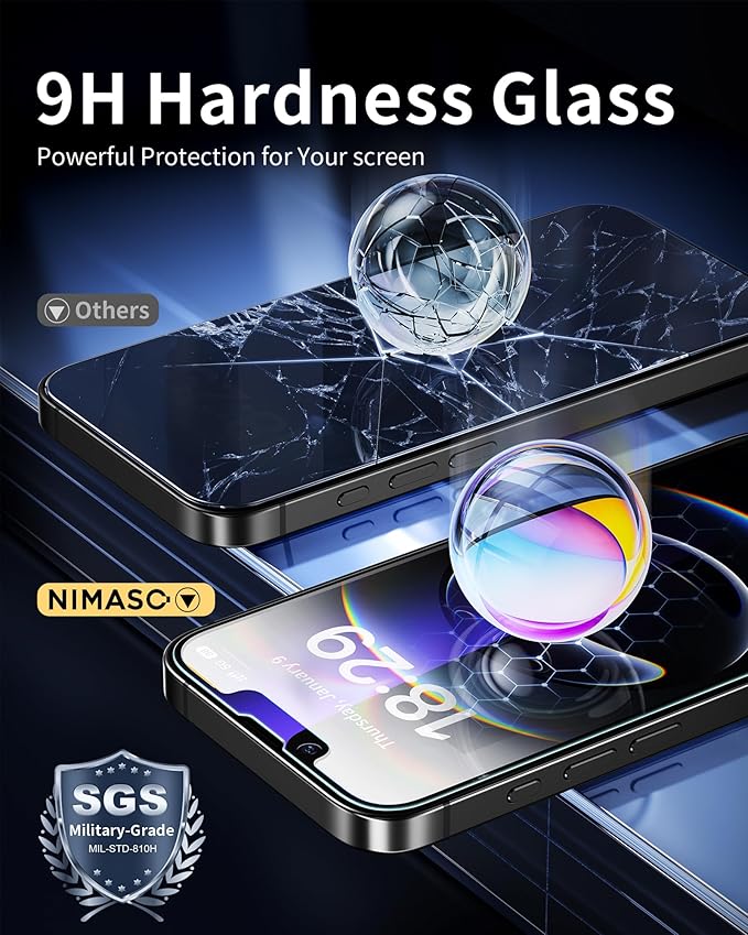 NIMASO for iPhone 16e/13 Pro/13/14 Screen Protector, 2 Pack Anti Blue Light Tempered Glass Screen Protector for iPhone 16e, Automatic Dust Removal, Instant Installation (6.1 inches)
